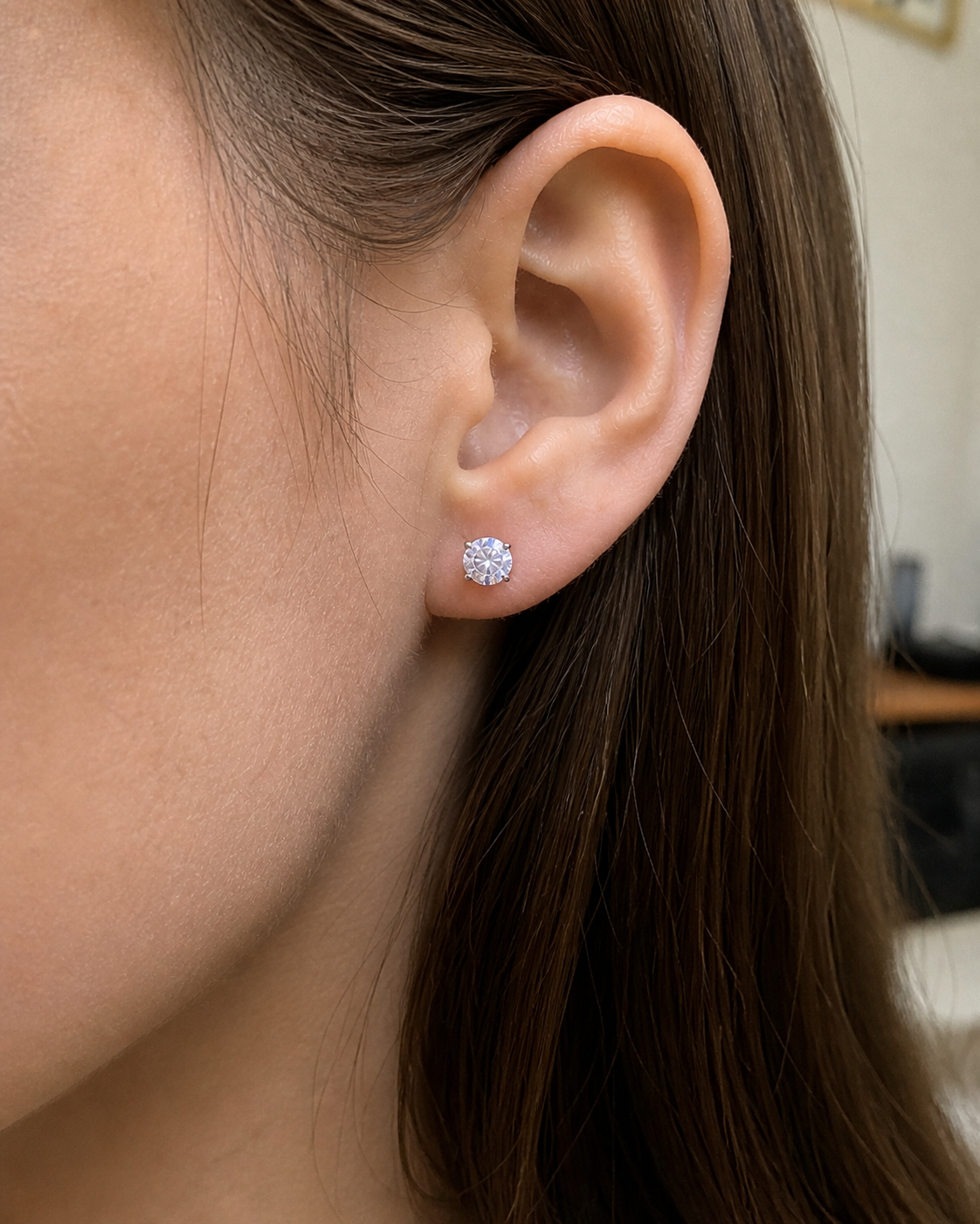 4mm Earring Stud worn on ear